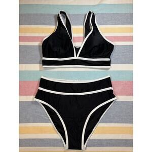 NWOT Chic Black & White High-Waisted Bikini Set Sz L